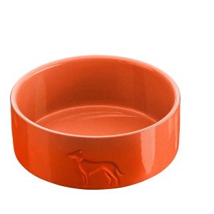 Orangefarbener Hunter Keramik-Napf Osby, 1,9 l, mit Hundeprägung. Hundenapf für Futter und Wasser.