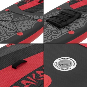 Detailansicht: ECD Germany Stand Up Paddle Board Makani, schwarz-rot, aufblasbar mit Zubehör.