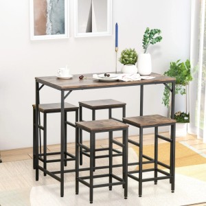 HOMCOM Bartisch-Set 5-teilig: rustikal-brauner Tisch mit 4 passenden Barhockern aus Stahl im modernen Industrial-Stil.