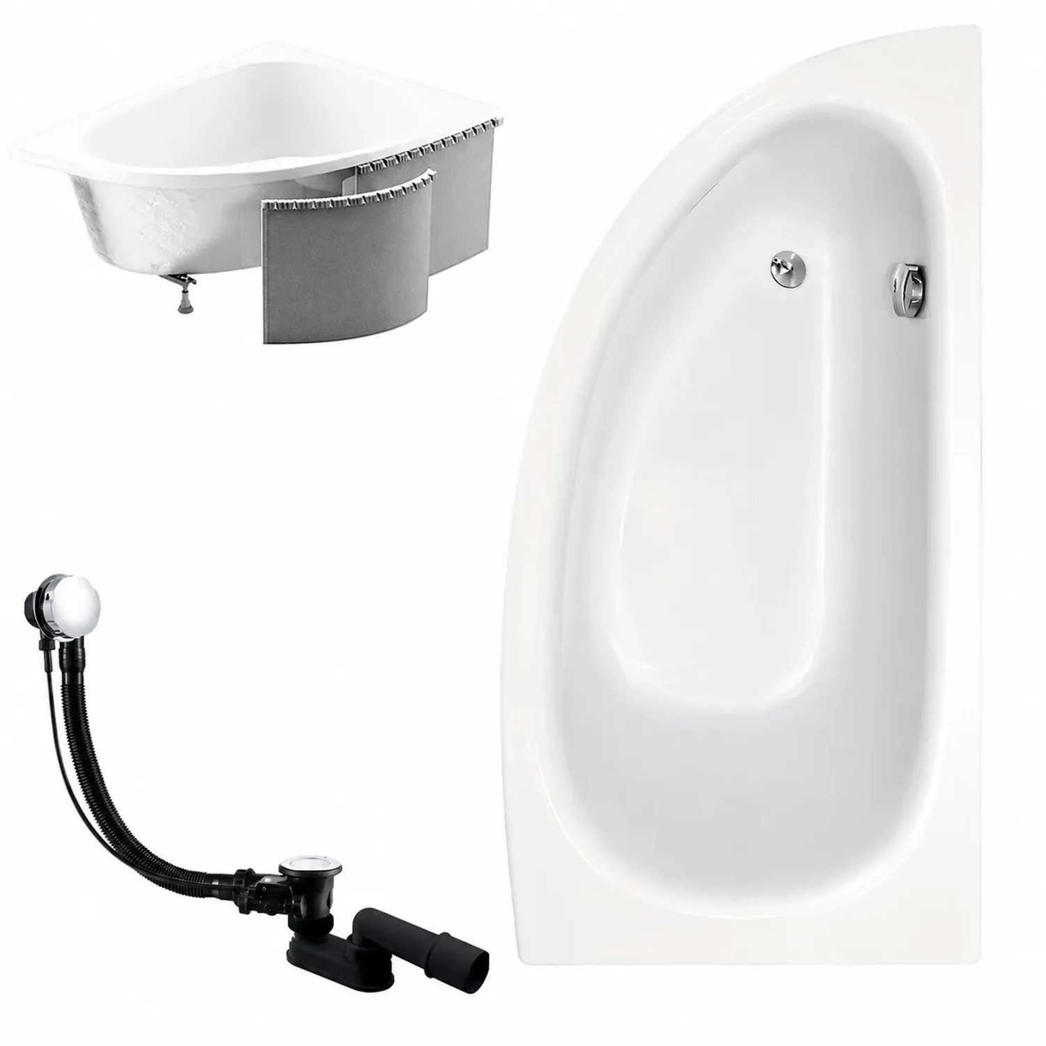 KOLMAN Eckbadewanne 150 x 70 cm Rechts mit Styroporverkleidung inkl. Ablauf und Füße