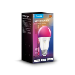 Govee H6009 Smart LED E27 Leuchtmittel in Verpackung, leuchtet pink. Dimmbar, RGBWW, 1200 lm, Alexa/Google kompatibel.