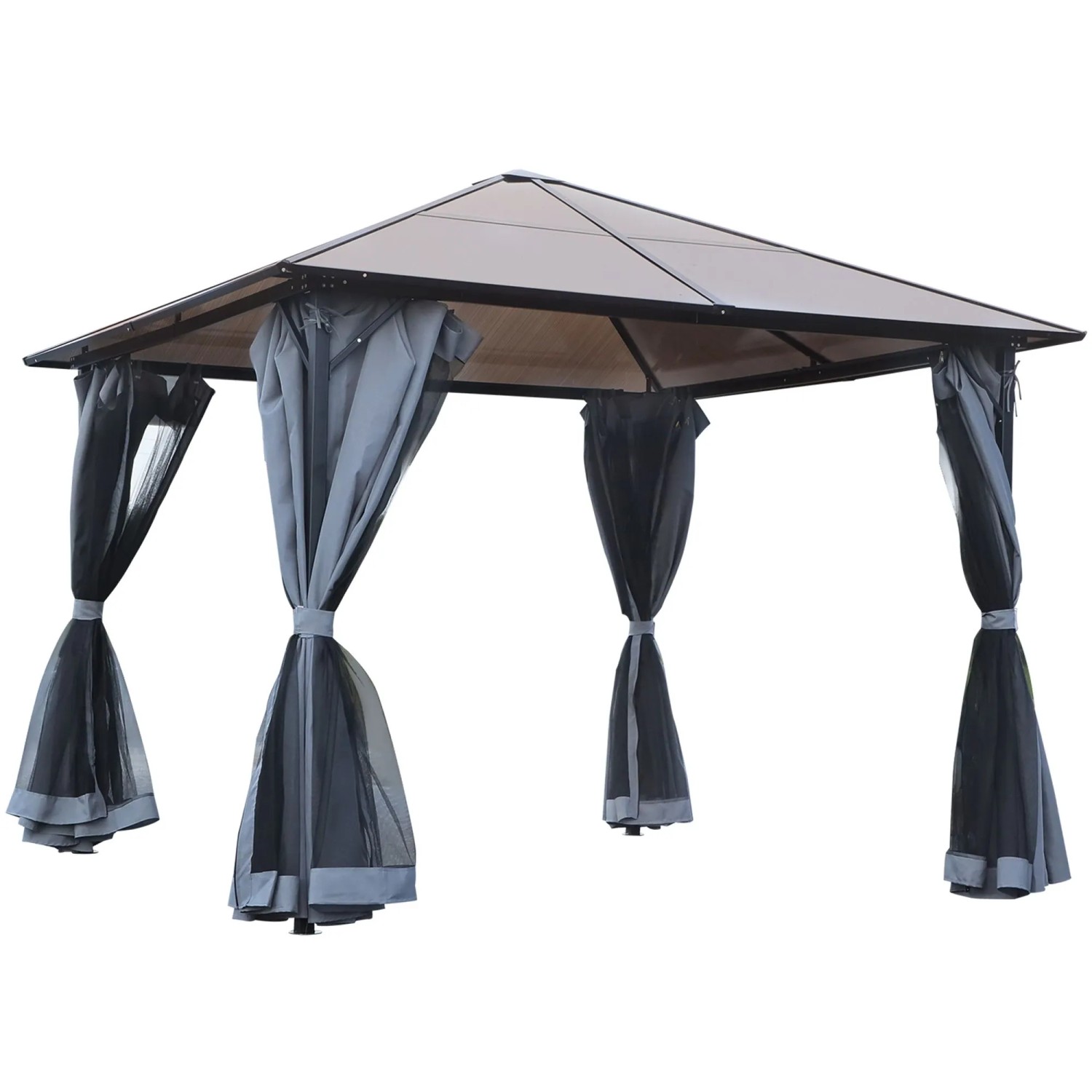 Furnicato Pavillon Polycarbonatdach 3x3m Alugestell Dunkelgrau Mit Fliegennetz