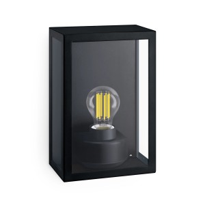 Schwarze, eckige Philips Alzor Außenwandleuchte mit Glas und LED-Leuchtmittel (exklusive).