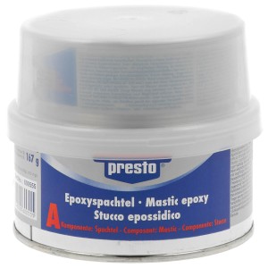 Presto Epoxyspachtel 500g im weißen Behälter für Lackreparatur und Karosseriereparatur.