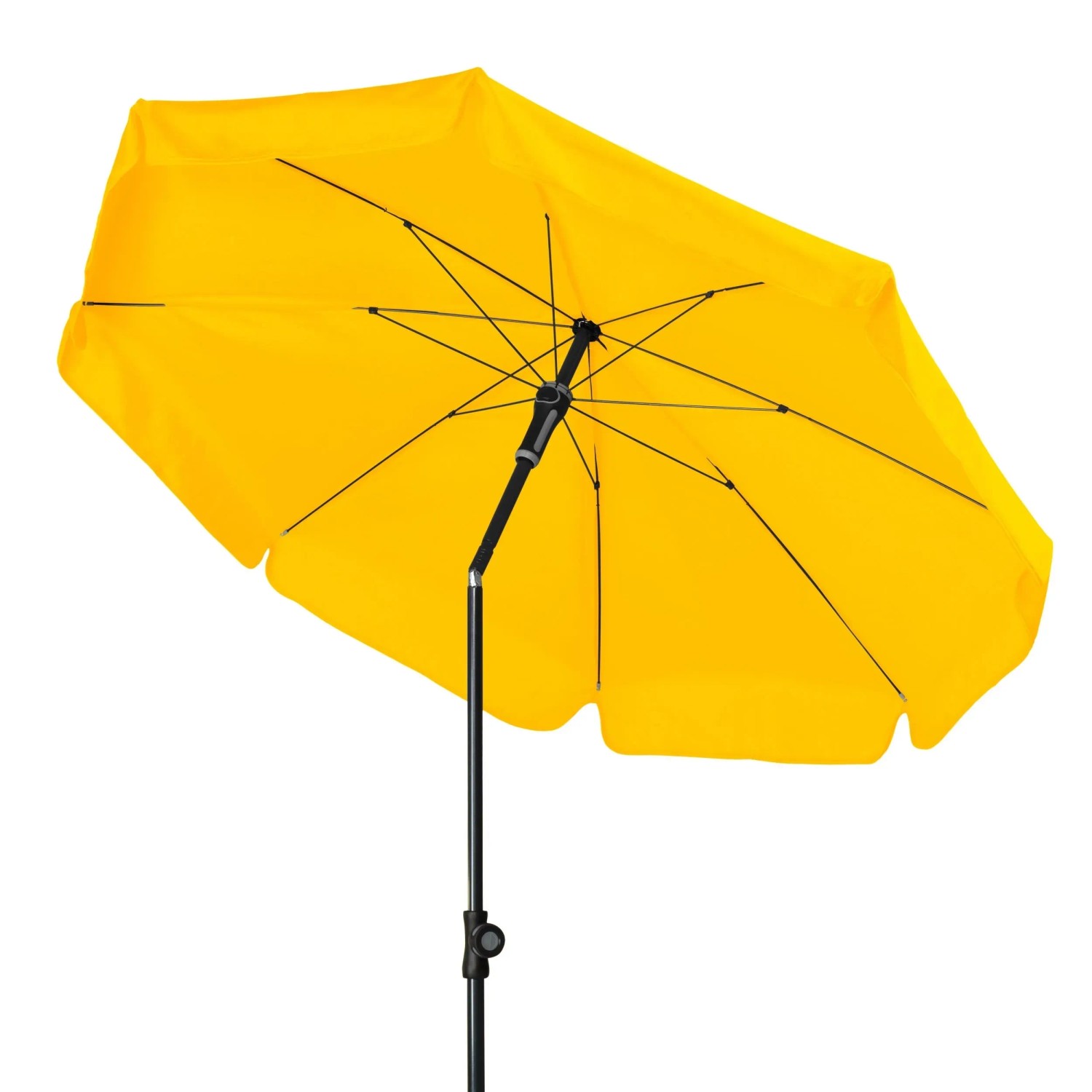 Gelber Doppler Balkonschirm Sunline, Ø 150 cm, mit Knickfunktion für flexible Ausrichtung.