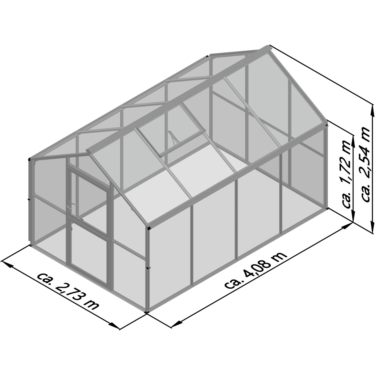 KGT Gewächshaus Novum IV, tannengrün, 11,14 m², mit Maßen. Ideal für Pflanzen, Kräuter und Gemüse.
