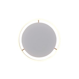 Moderne, runde LED Deckenleuchte Ritus in Messing matt, Ø 40 cm. Warmweißes Licht, 3-Stufen Dimmfunktion.
