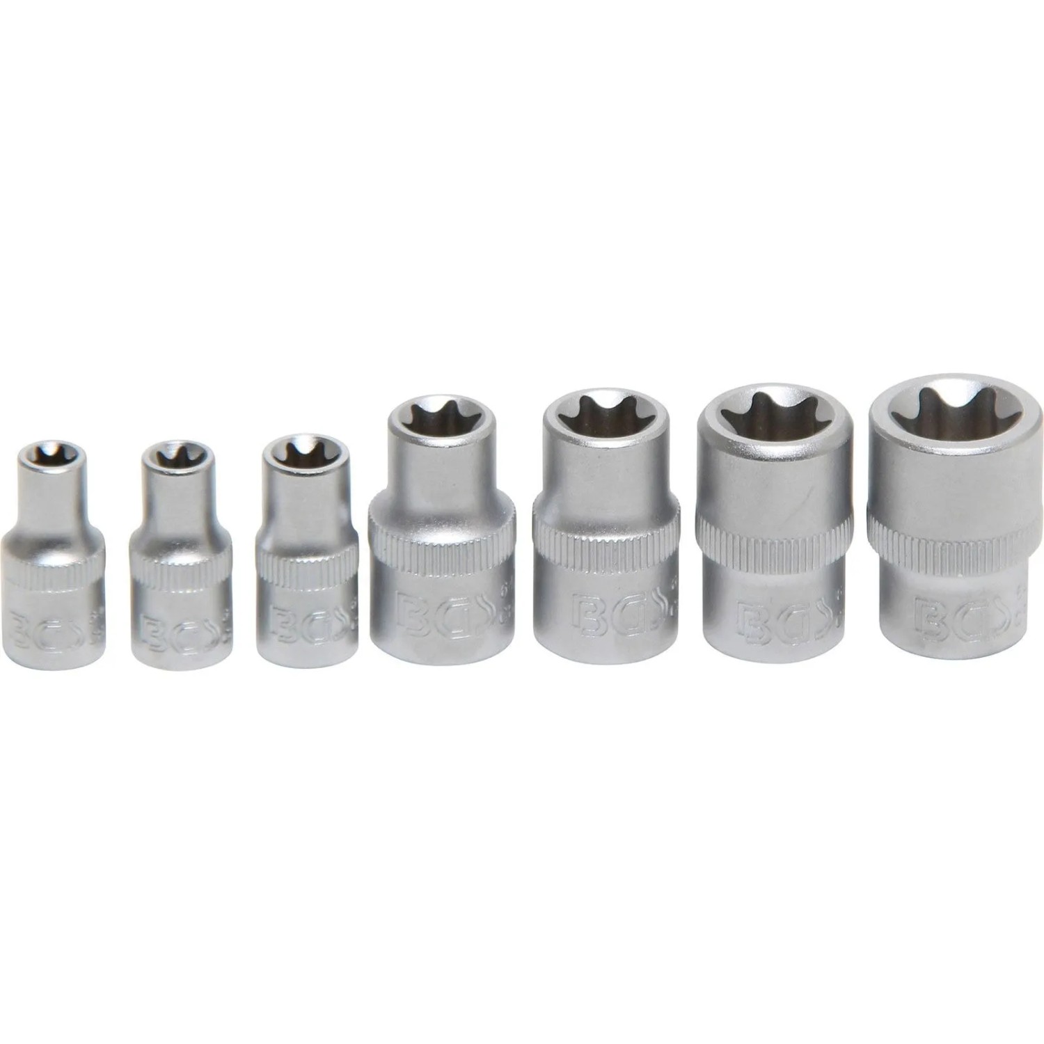 BGS Steckschlüssel Einsatz Satz E Profil Antrieb Innenvierkant 6 3 Mm  1 4 Zoll  10 Mm  3 8 Zoll  SW E6 E16 7 Tlg  2027