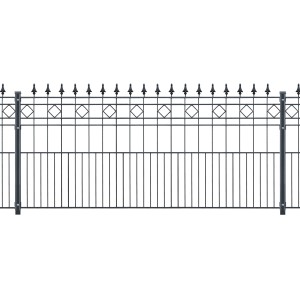 Metallzaun-Set Rimini, 90 cm hoch, anthrazitfarben. Gartenzaun mit Rautenmuster und Spitzen.