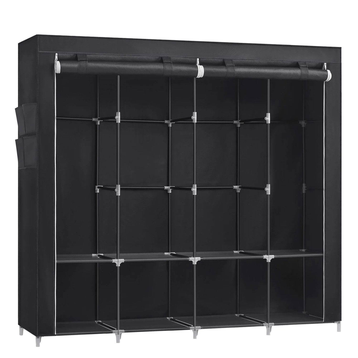 Songmics Kleiderschrank Textil mit 4 Hängefächer 167 cm x 170 cm x 45 cm Schwarz