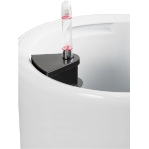 Detailaufnahme Pflanzwerk® Pipe Pflanzkübel, Ø 34 cm, Shiny Weiß, mit Wasserstandsanzeige.