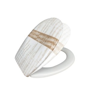 Beiger MSV WC-Sitz Ons Duroplast mit Absenkautomatik, Muster auf dem Deckel.