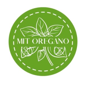 Grünes Logo: Klasebo Legemehl mit Oregano für Hühner, Gänse und Enten.