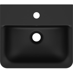 Schwarzes Ideal Standard Handwaschbecken Connect Air, 40 cm, mit Hahnloch und Überlauf.