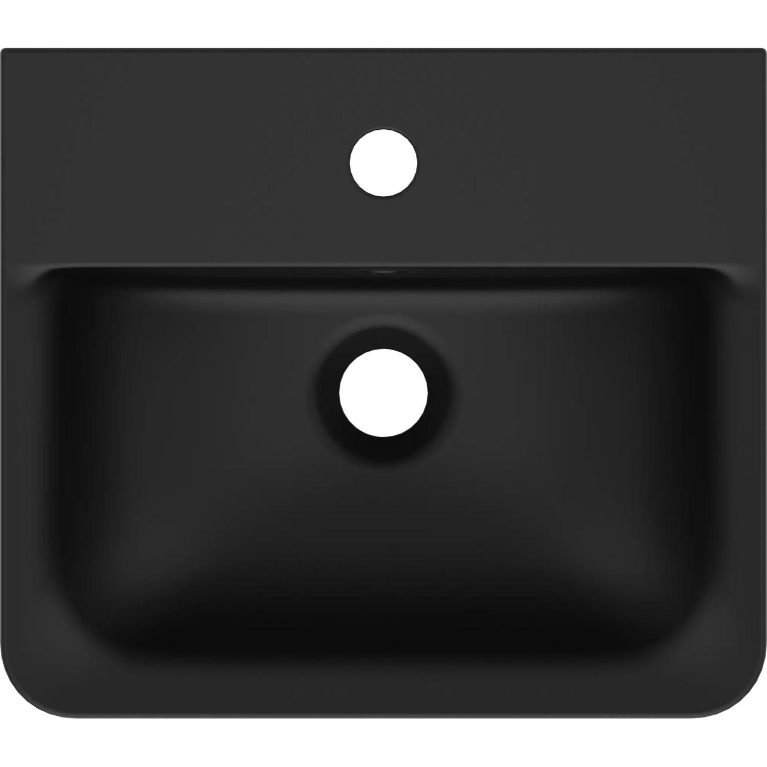 Schwarzes Ideal Standard Handwaschbecken Connect Air, 40 cm, mit Hahnloch und Überlauf.
