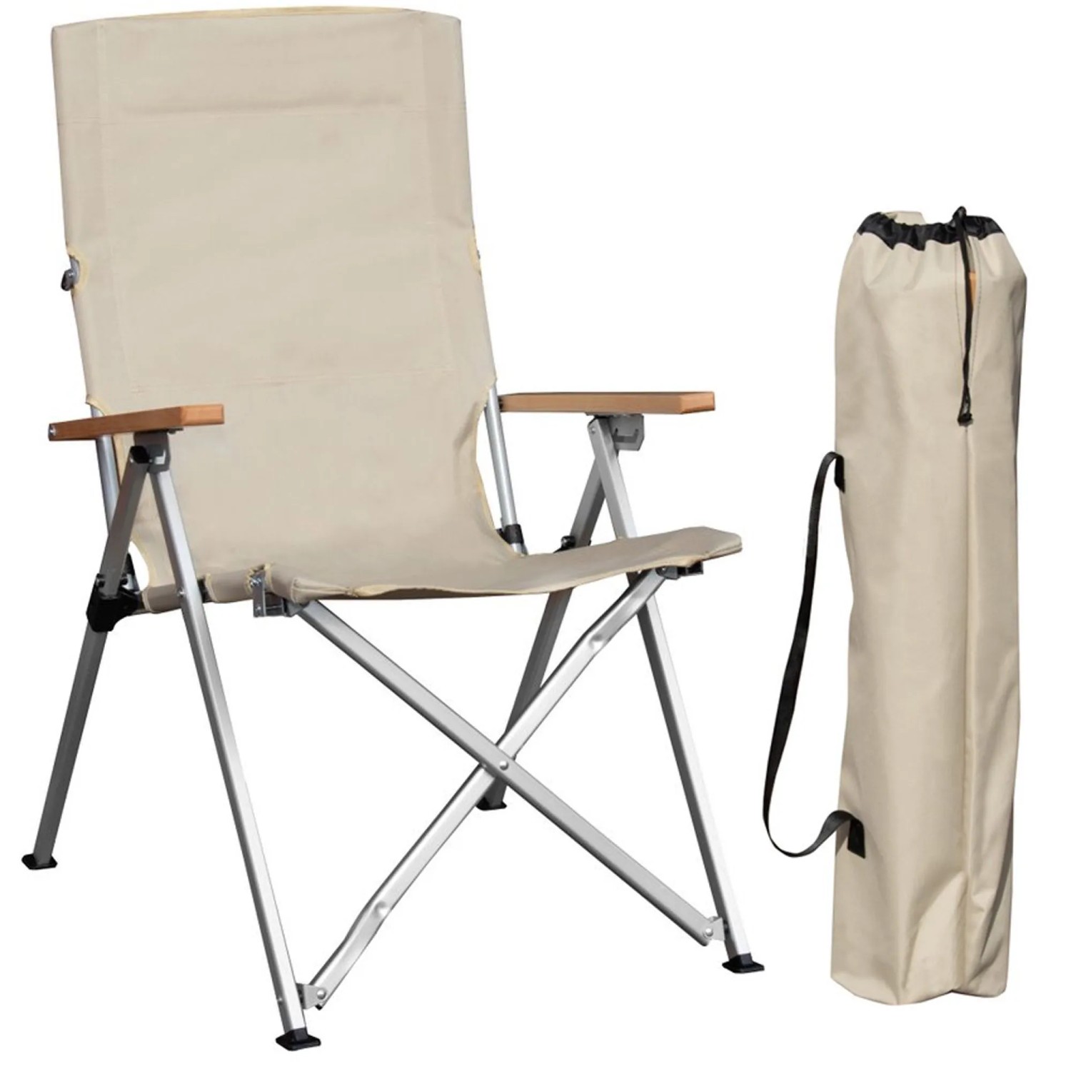 osoltus Faltsessel Campingstuhl Faltbar Verstellbar Aluminium Holzlehne Beige