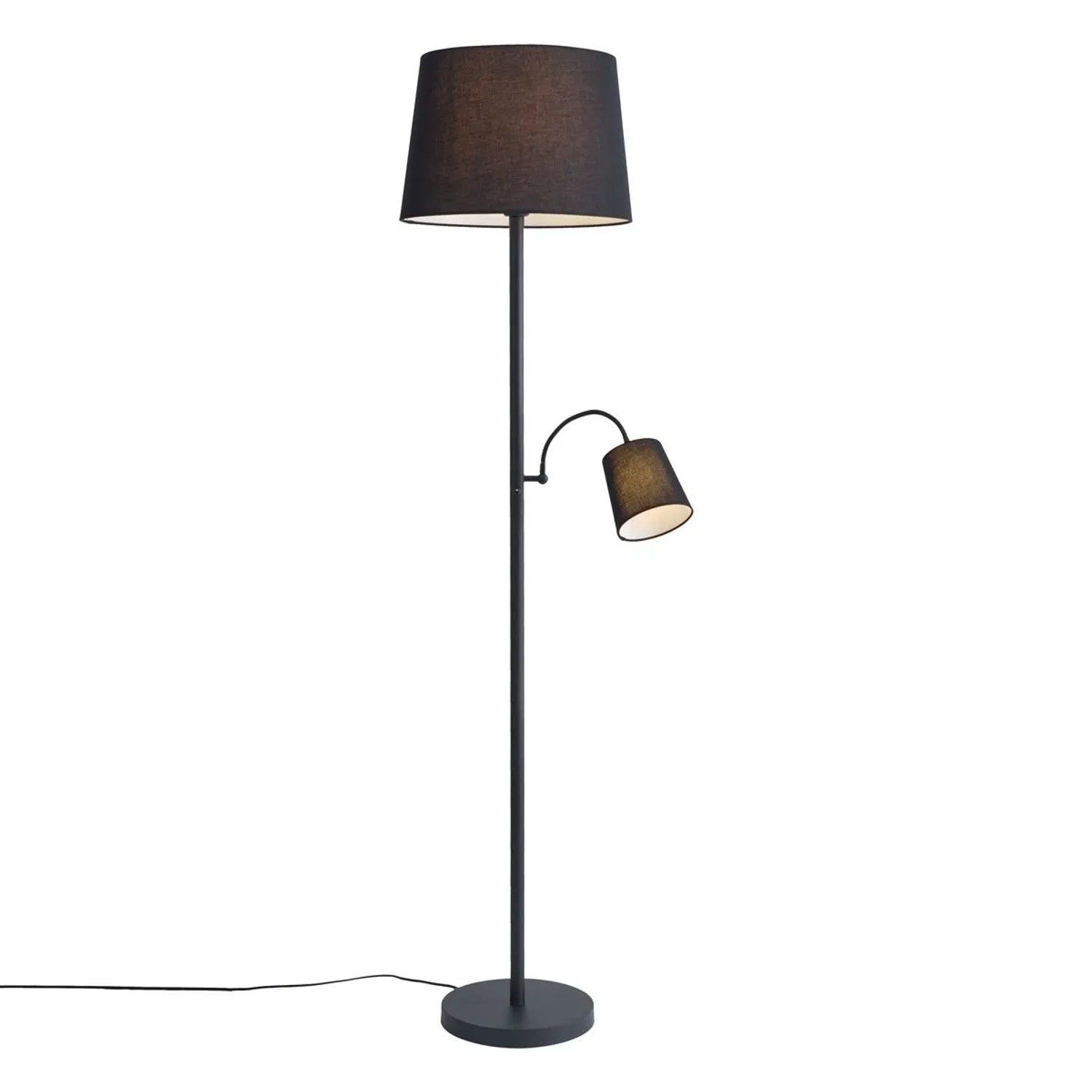 QAZQA Klassische Stehleuchte Schwarz mit Schwarzem Lampenschirm und Leselicht Retro