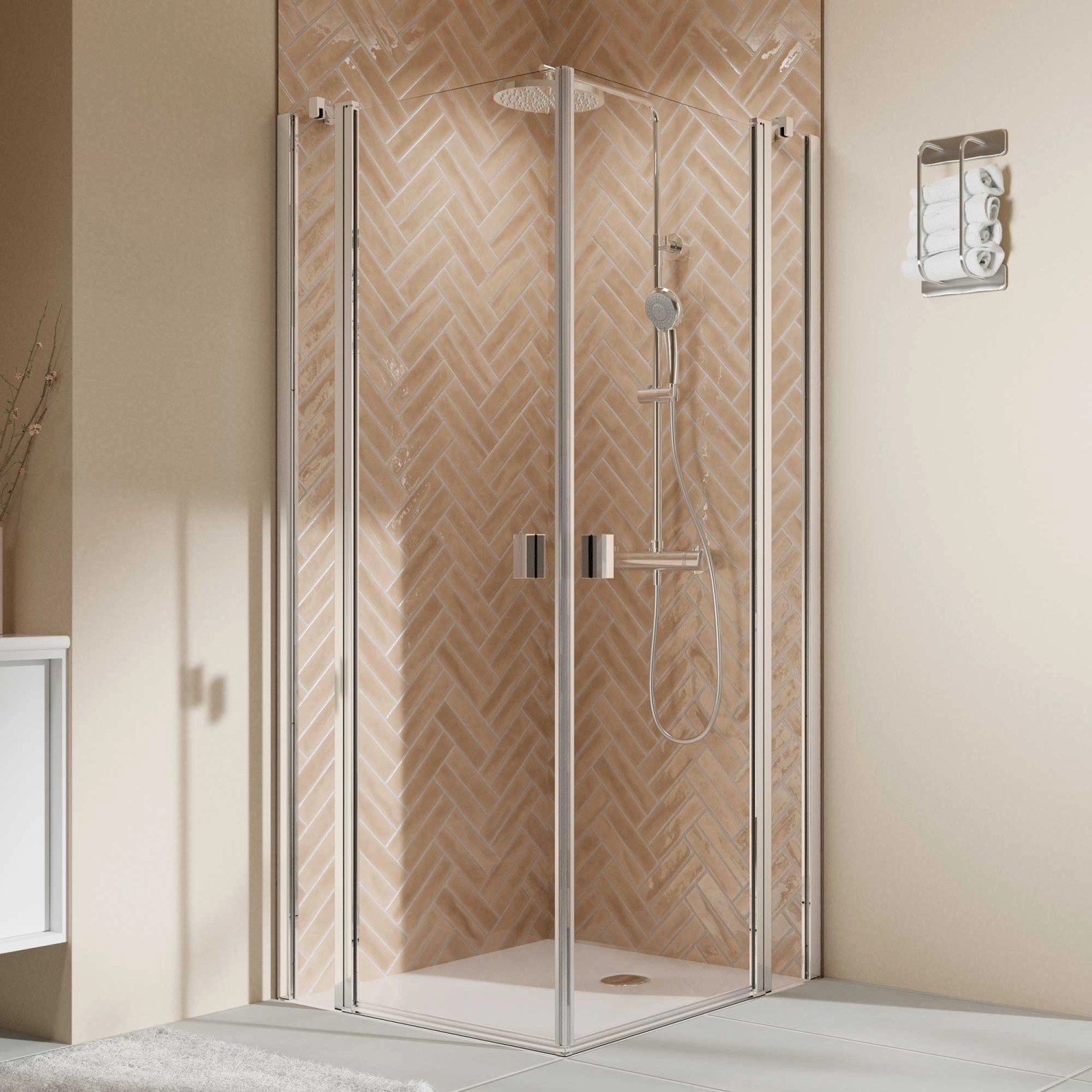 Breuer Duschkabine Elana 2.0 Eckeinstieg Drehtür mit Festteil Silber 200x100 cm