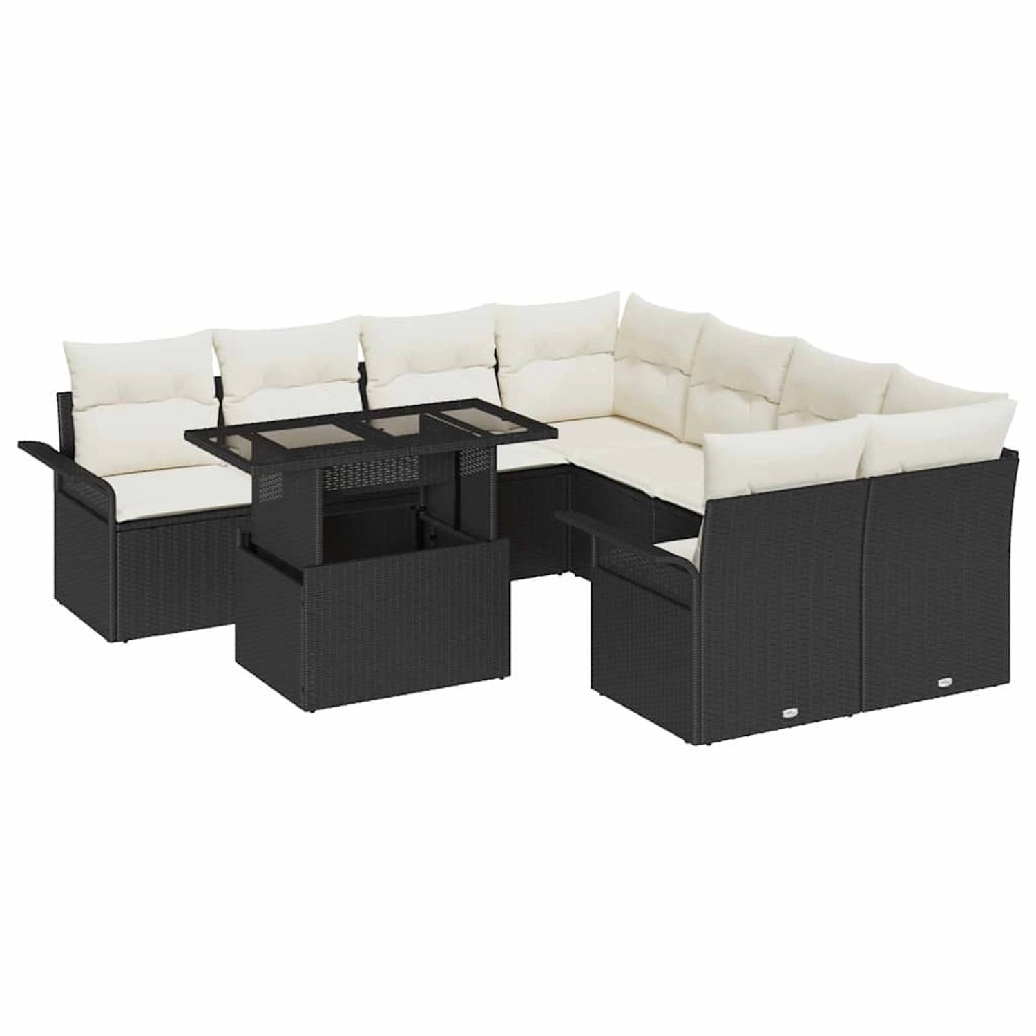 vidaXL Garten-Sofa-Set mit Kissen 9-Tlg Schwarz Poly Rattan 3348253 günstig online kaufen