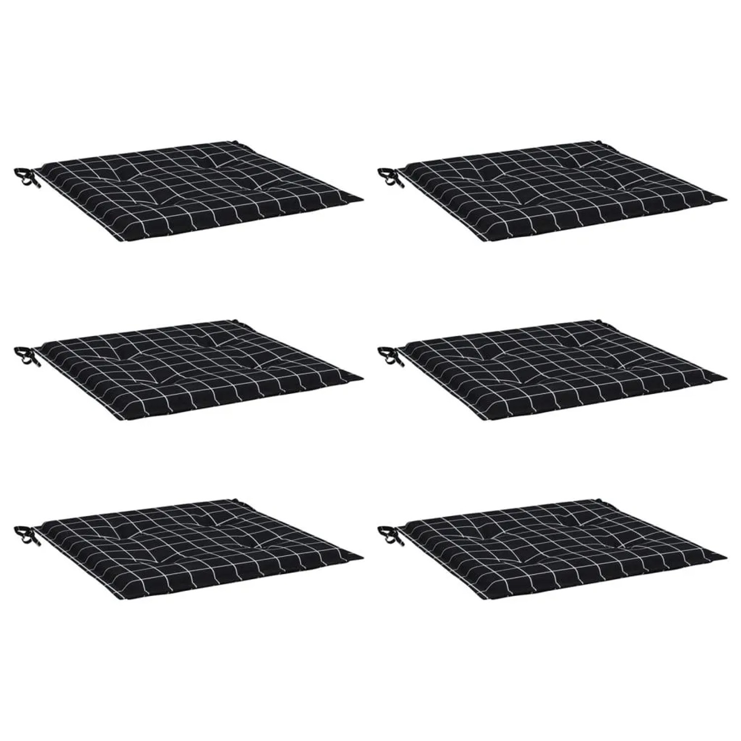 vidaXL Gartenstuhl-Kissen 6 Stk Schwarz Karomuster 50x50x4 cm Stoff 361082