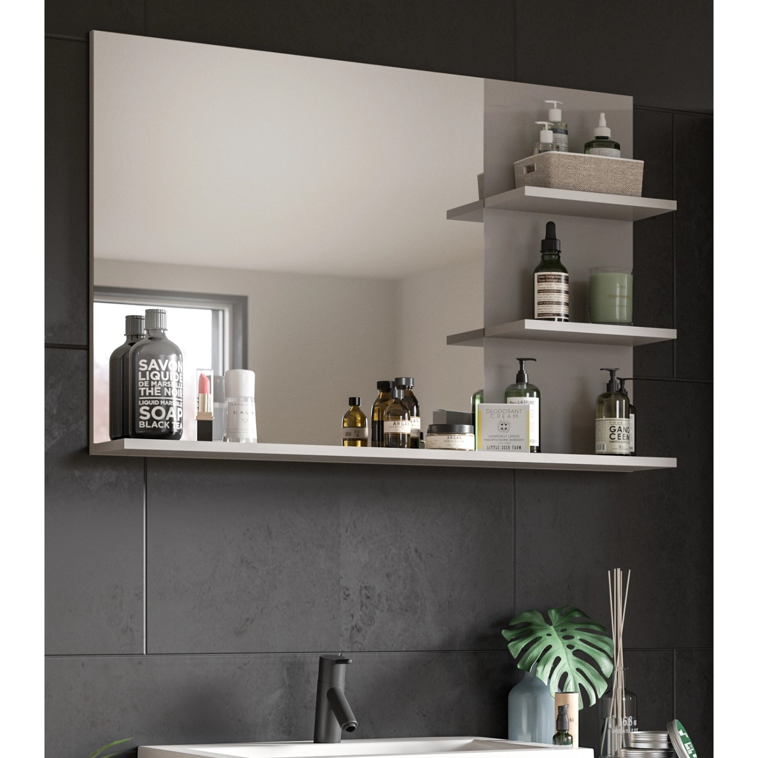 Inn.Furn Badspiegel Grau 100 cm mit Ablage Malik