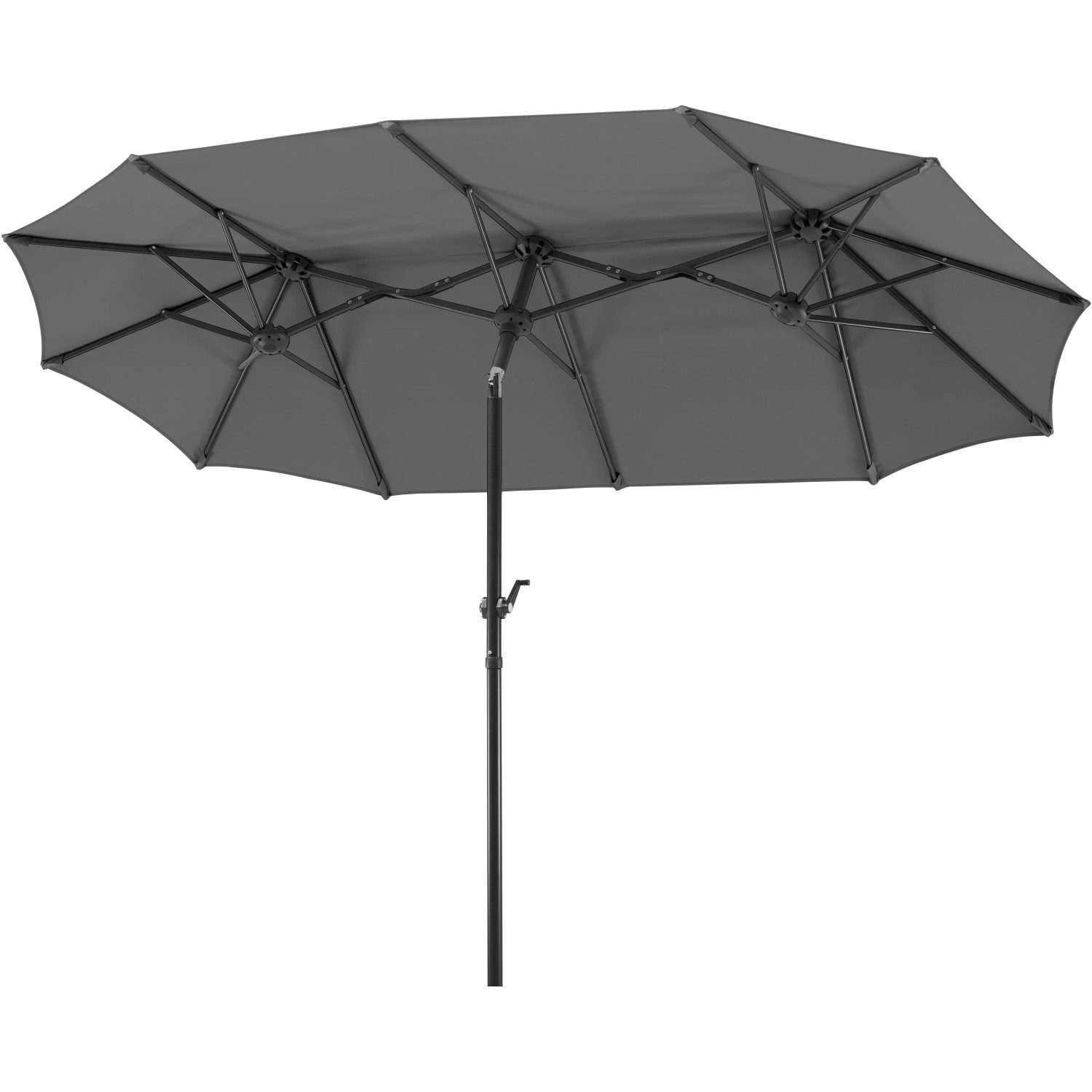 Anthrazitfarbener Schneider Balkonschirm Salerno 300x150 cm mit Knickfunktion.