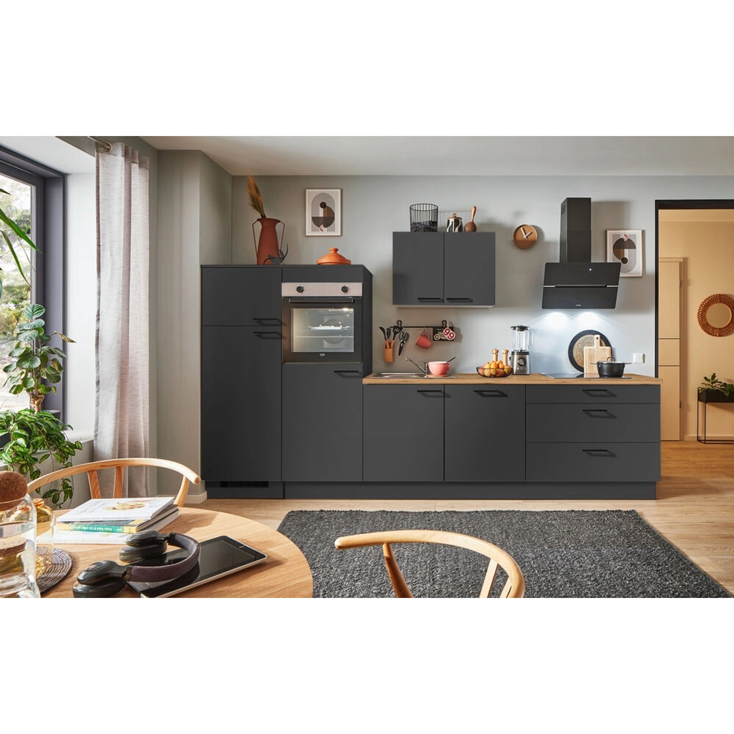 pino Küchenzeile 310 cm Grafit Anschlag,inks 2 Geräteschränke