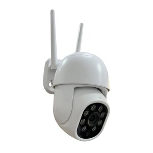 Weiße Technaxx Mini PT Outdoor-Kamera TX-390 mit zwei Antennen und IR-Nachtsicht für Videoüberwachung.