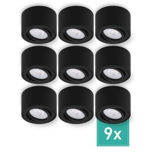 9er Set: Schwarze Oktaplex Deckenspots Lile S mit dimmbaren LED-Modulen für neutralweißes Licht.