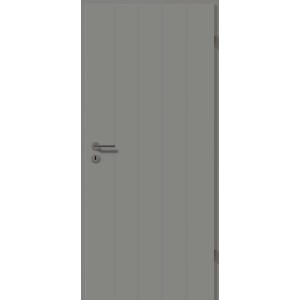 Graue Zimmertür Catro Line mit Rillenprägung und Türgriff. Anschlag rechts.