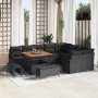 Schwarzes 12-tlg. vidaXL Garten-Sofa-Set aus Poly Rattan mit Tisch und Kissen.