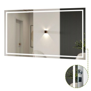 Rechteckiger Badspiegel mit LED-Beleuchtung, Drehknopf und Wandschalter, 100x60 cm.