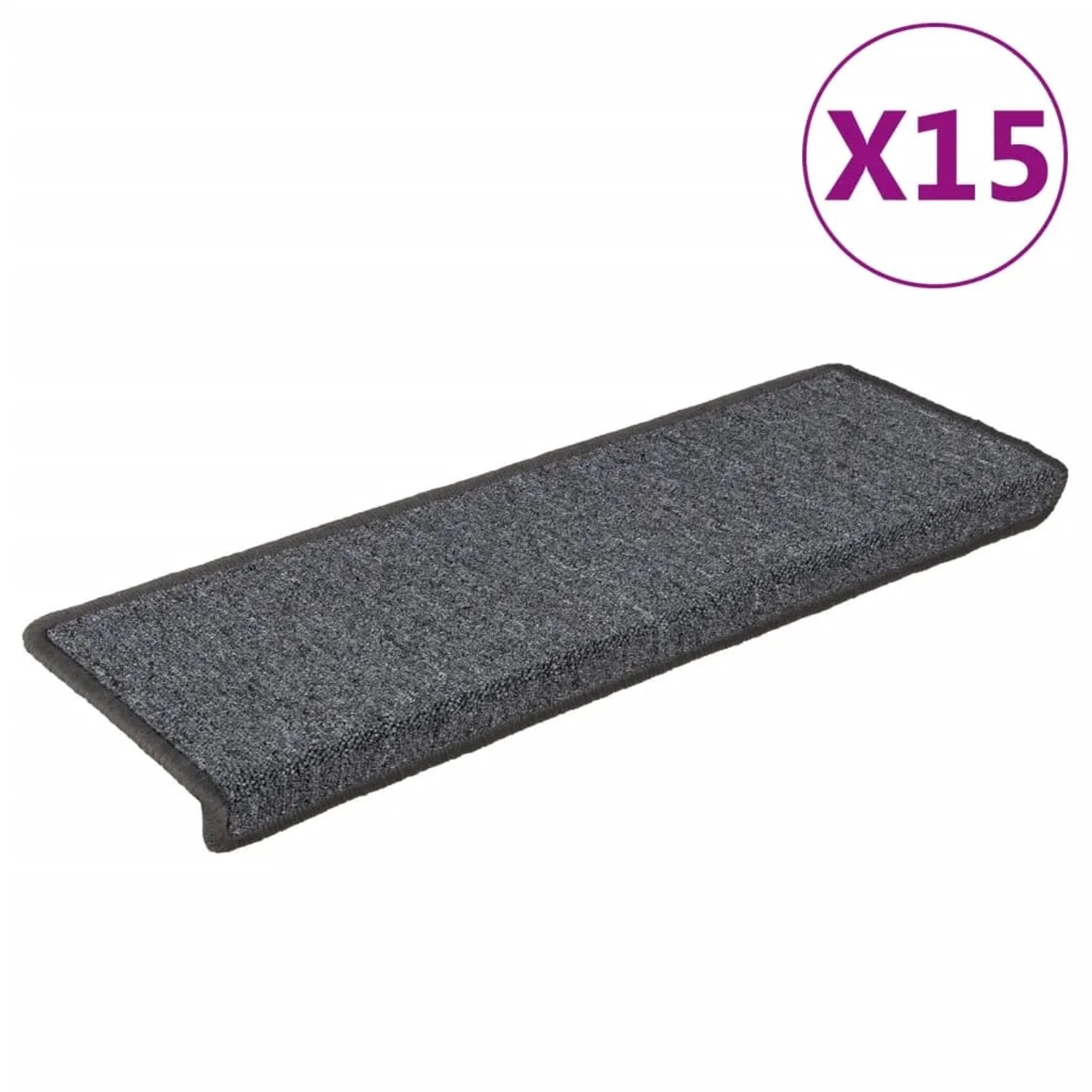 Graue VidaXL Stufenmatte, 65x21cm, im 15er Set. Teppich für Treppenstufen, rutschfest und geräuschdämmend.