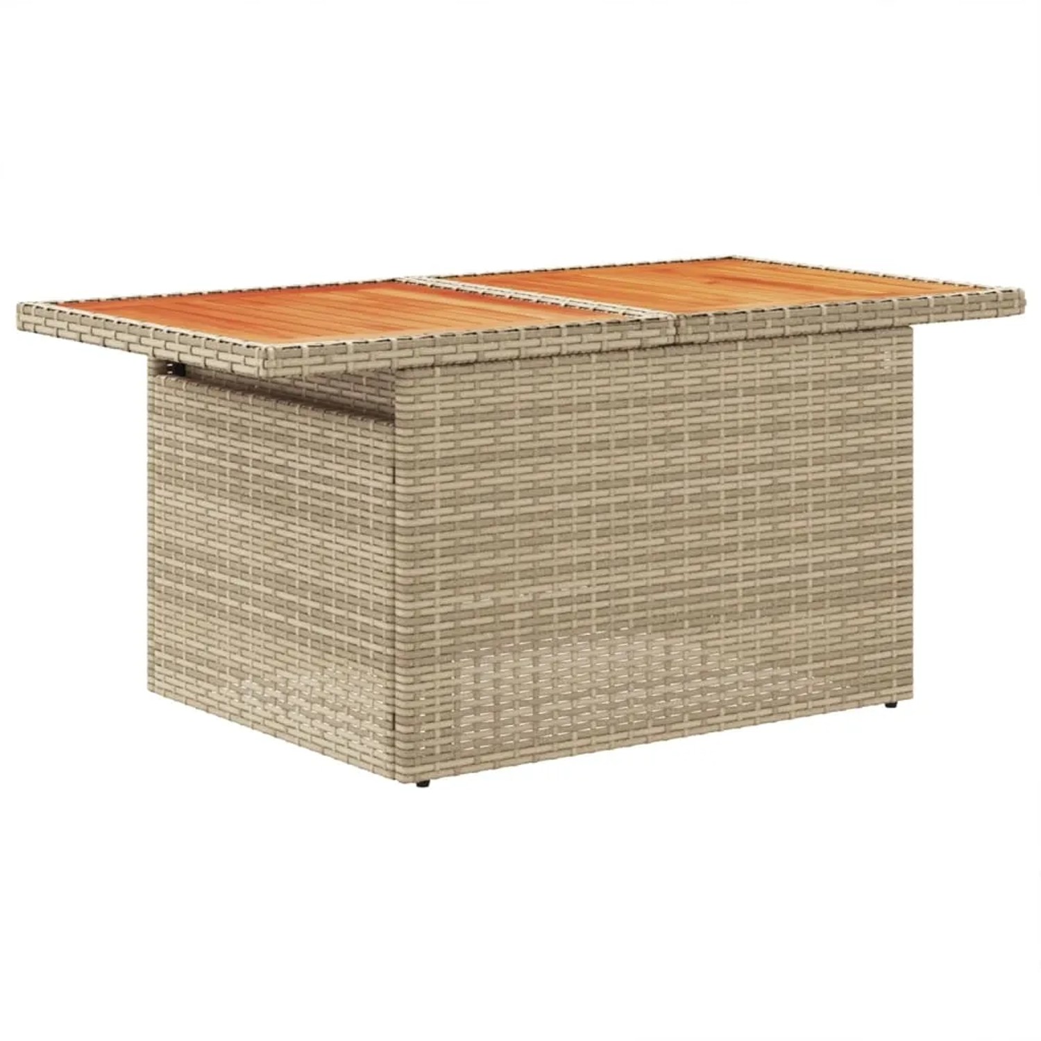 Beiger vidaXL Gartentisch aus Rattan mit Akazienholzplatte, Teil der 6-tlg. Garten-Sofagarnitur.