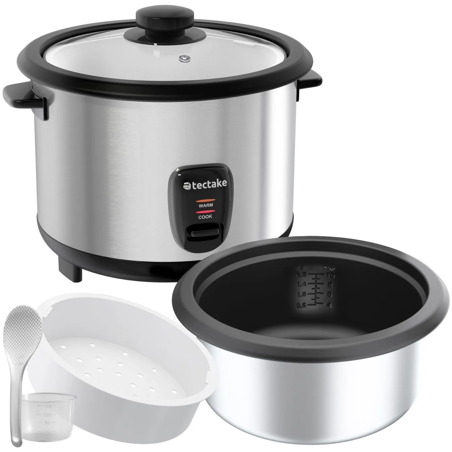 Tectake Reiskocher  1 8 L  Für 10 Portionen 2 In 1 Dank Entnehmbarem Kochtopf und Dampfgareinsatz  27 50 x 31 x 25 50 cm Silber