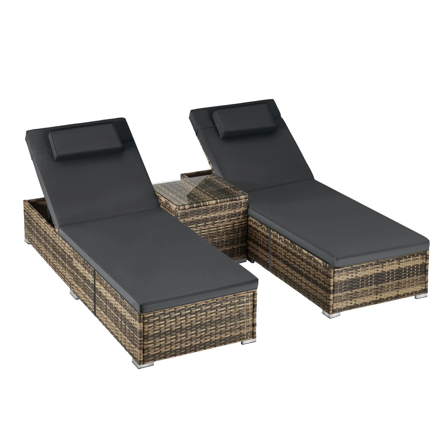 Tectake Rattan Doppelliege Carbonera Wetterfest und Uv Beständig 6 Fach Verstellbare Rückenlehne  62 x 196 x 36 cm Natur