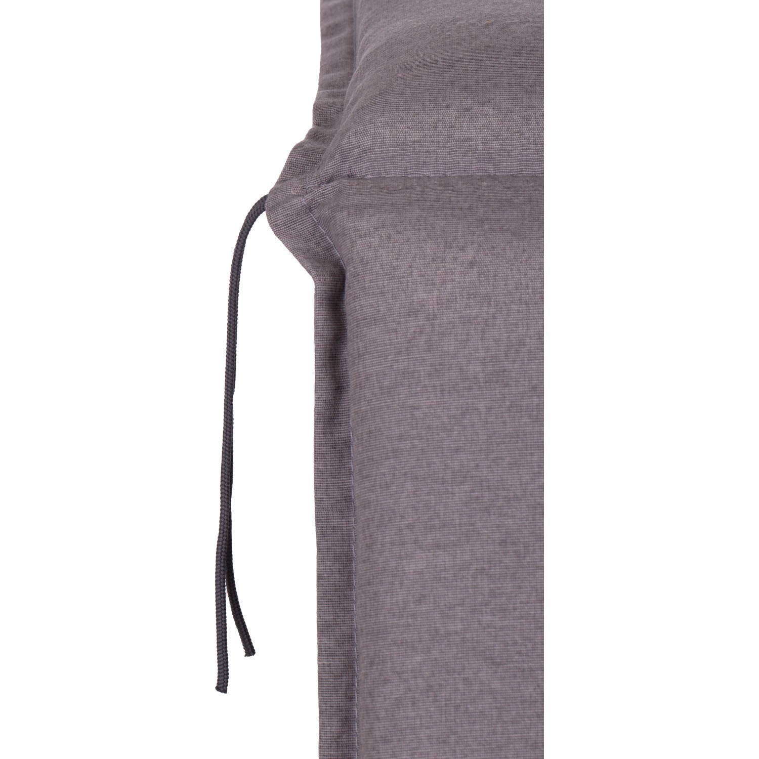 Detailaufnahme: Hellgraue Paspelauflage Tanana für Niedriglehner Gartenstuhl.