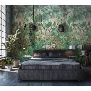 Marburg Fototapete Smart Art Gallery Floral Modern Grün im Schlafzimmer mit Dschungel Motiven.