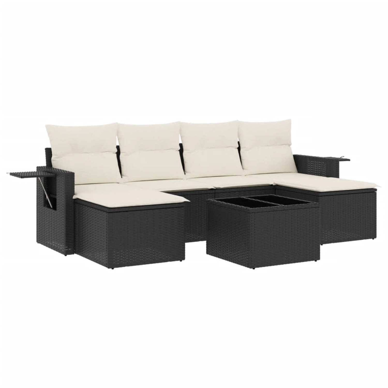 vidaXL 7-Tlg Garten-Sofagarnitur mit Kissen Schwarz Poly Rattan 3252863 günstig online kaufen