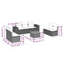 Beige 8-tlg. Garten-Sofagarnitur aus Polyrattan mit Kissen. Gartenmöbel-Set mit Tisch, Sofas und hellgrauen Kissen.
