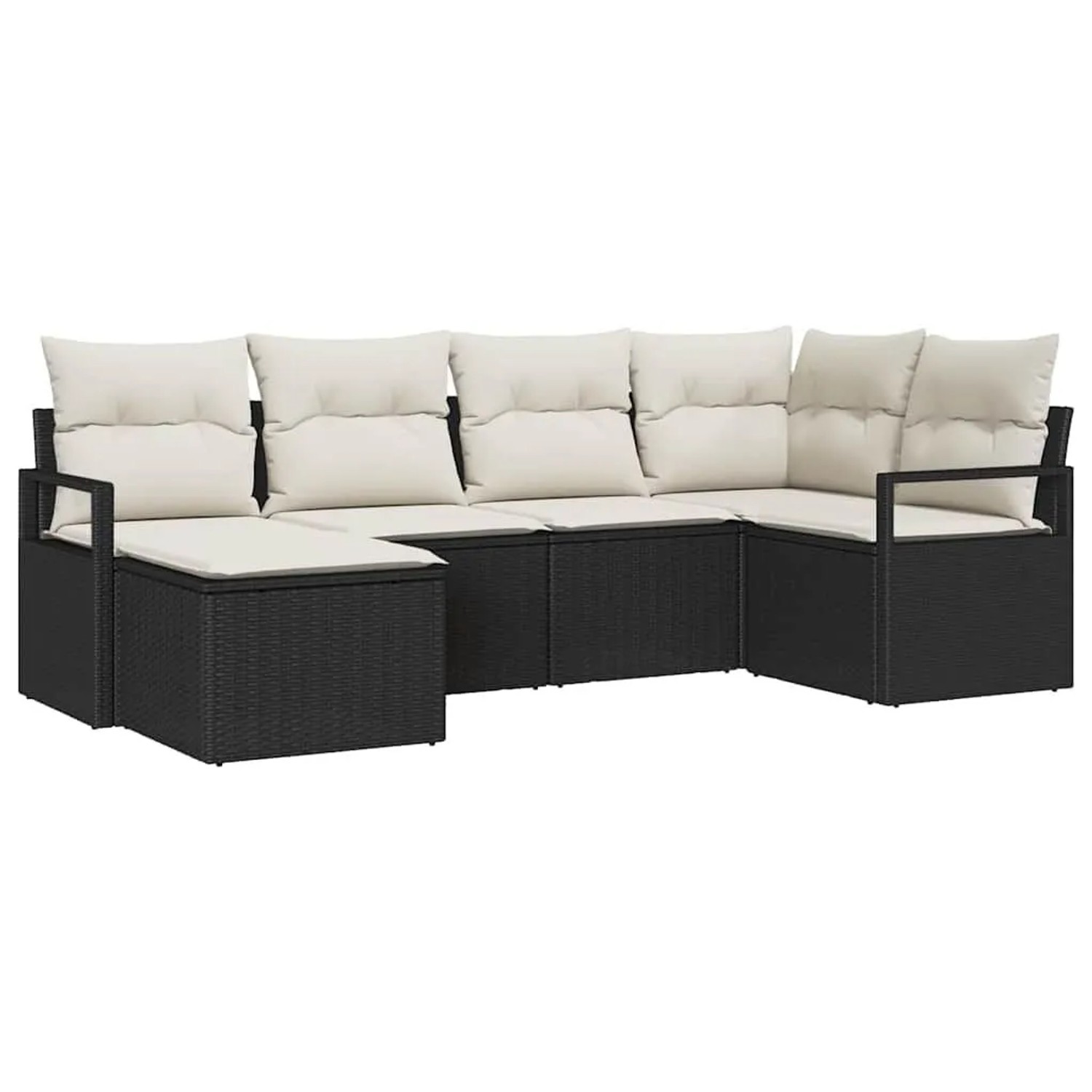 vidaXL Sofa Set mit Kissen 6 Stk Schwarz und Creme Poly-Rattan 3355116