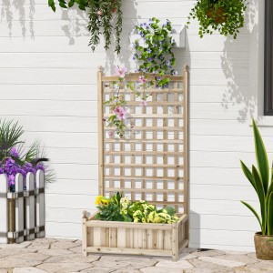 Outsunny Garten-Bett aus Tannenholz mit Spalier, Naturholz, 64x28x120cm. Blumenkasten für Garten und Terrasse.