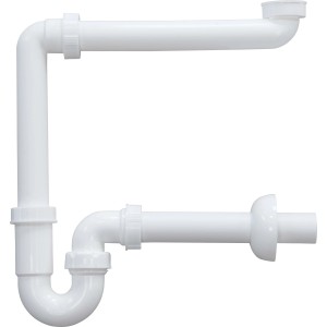 Weißer Röhrengeruchsverschluss für Waschtische, 38,9 mm (G 1 1/4), aus Kunststoff.