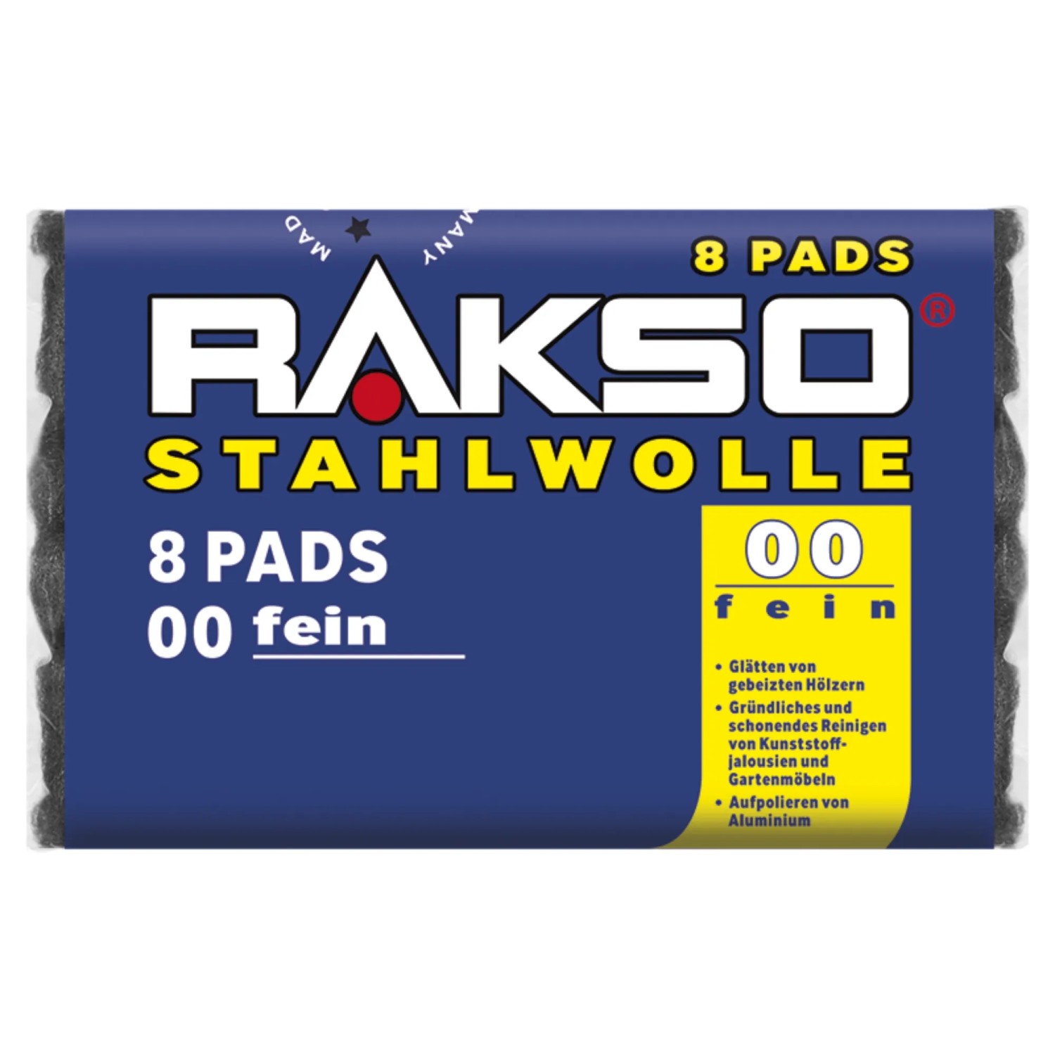 RAKSO Stahlwolle Pads Sorte 00 Fein 1 x 8 Stück