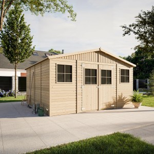 Timbela Gartenhaus Holz Abstellraum  M330 15,84 m² mit Fenstern