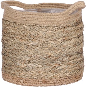 Hellbrauner Mica Decorations Korb Anne aus Seegras mit Flechtmuster, 28x30 cm.