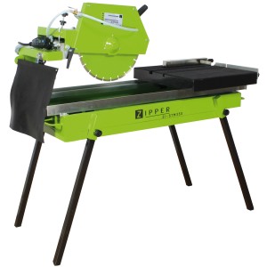 Zipper Steintrennmaschine ZI-STM350 mit Diamant-Trennscheibe und abnehmbarem Fußgestell.