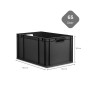Schwarze PROREGAL Eurobox 65L mit Deckel, Griffe offen, zur Aufbewahrung. Stapelbox mit den Maßen 40x60x32cm.