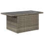 Grauer vidaXL Gartentisch aus Rattan mit Glasplatte, Teil der 10-tlg. Sofagarnitur.