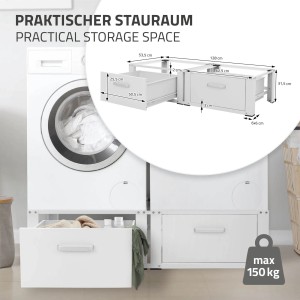 Weißes ML-Design Waschmaschinen Untergestell mit 2 Schubladen für mehr Stauraum im Bad.